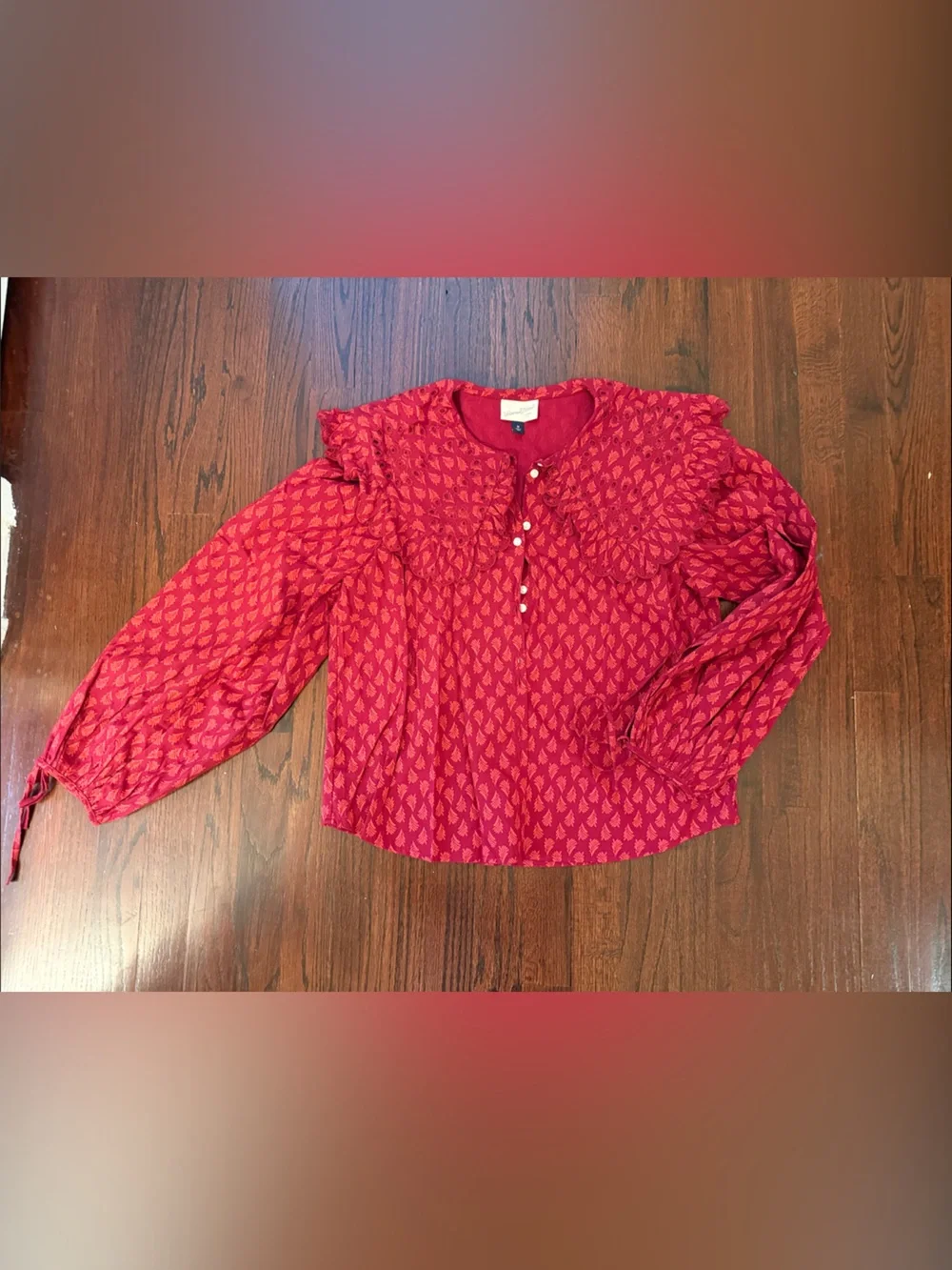 Universal Thread Red Printed Ruffled-Yoke Blouse - Picture 1 of 1